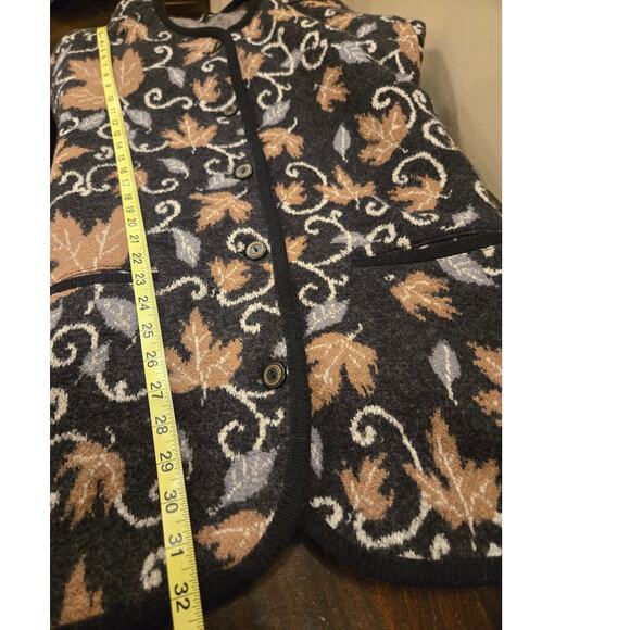 TUNDRA Canada Vintage Leaves Pure Virgin Wool Collared Cardigan Large Gray - Picture 8 of 9